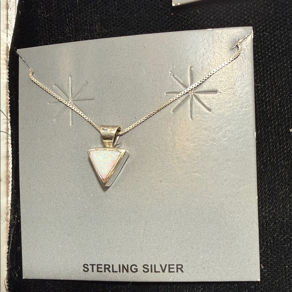 Sterling Silver opal Triangle Pendant Necklace
